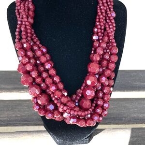 Talbots 8 Strand Graduated Faceted Burgundy Beaded Statement Necklace